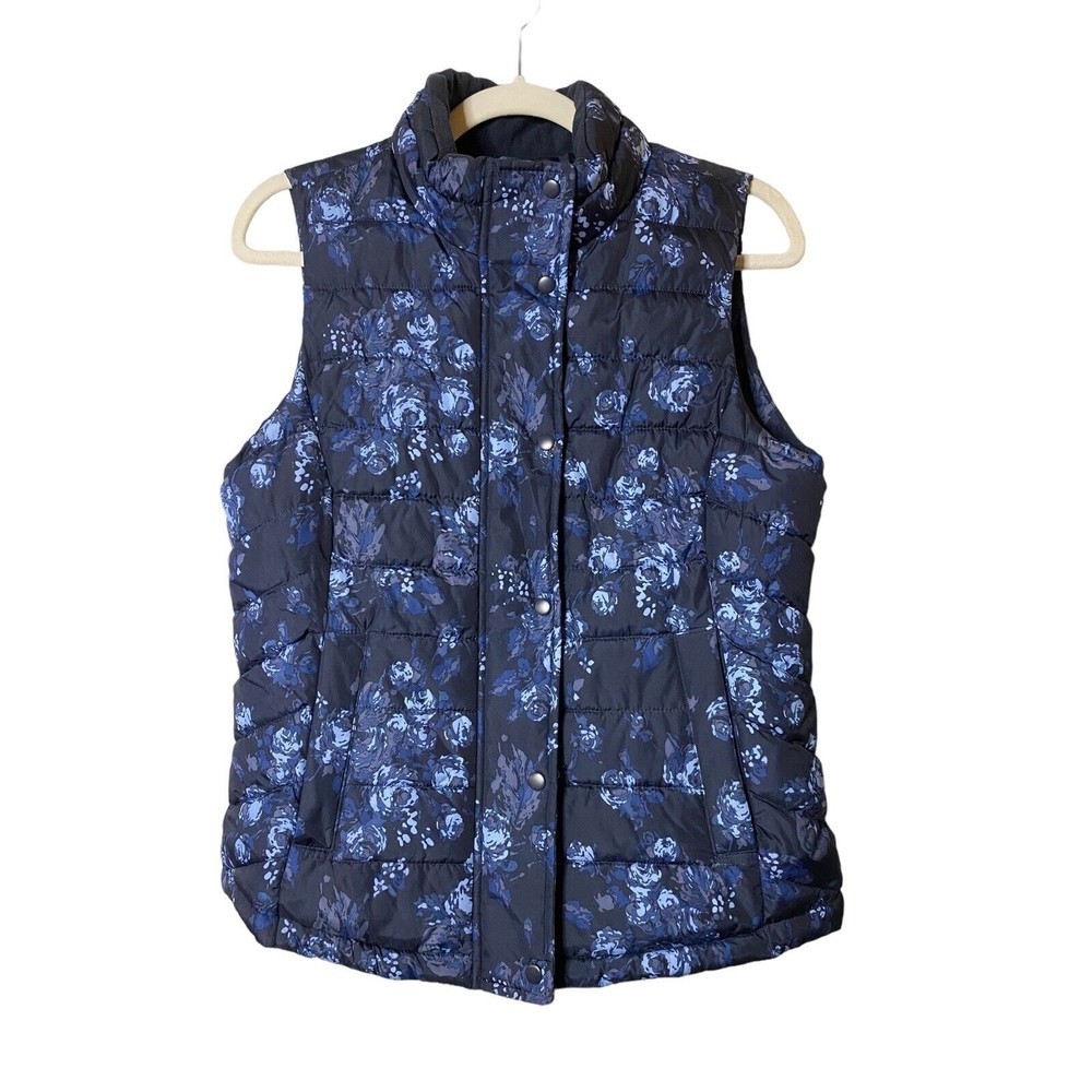 Gap Womens Warmest Outdoor Puffer Quilted Blue Floral Zip Vest Sz S
